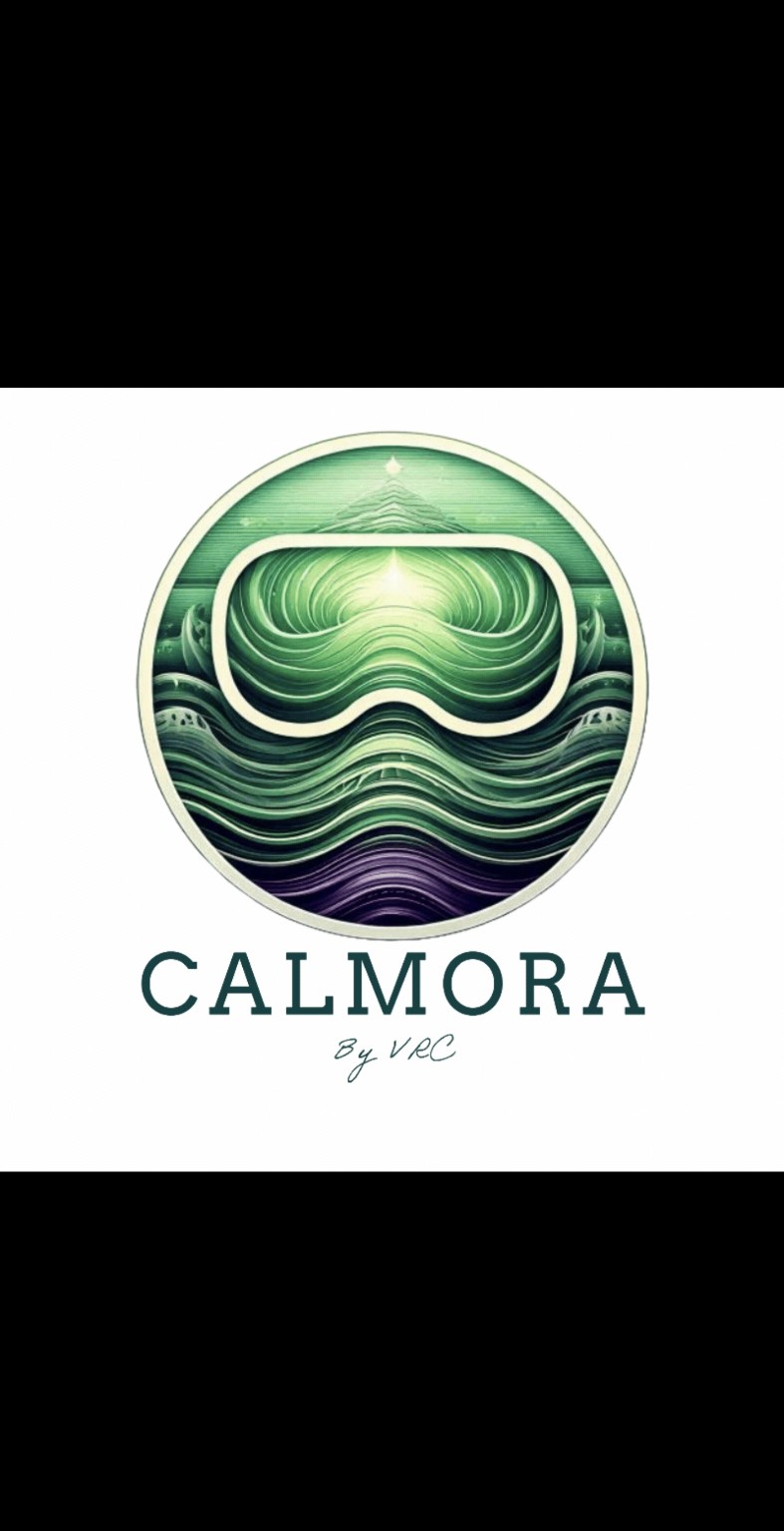 Calmora — By VRC, logo au casque vert et violet